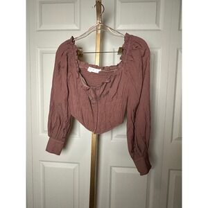 ASTR the Label Women's XS‎ Mauve Long Sleeve Smocked Ruffle Crop Top Blouse